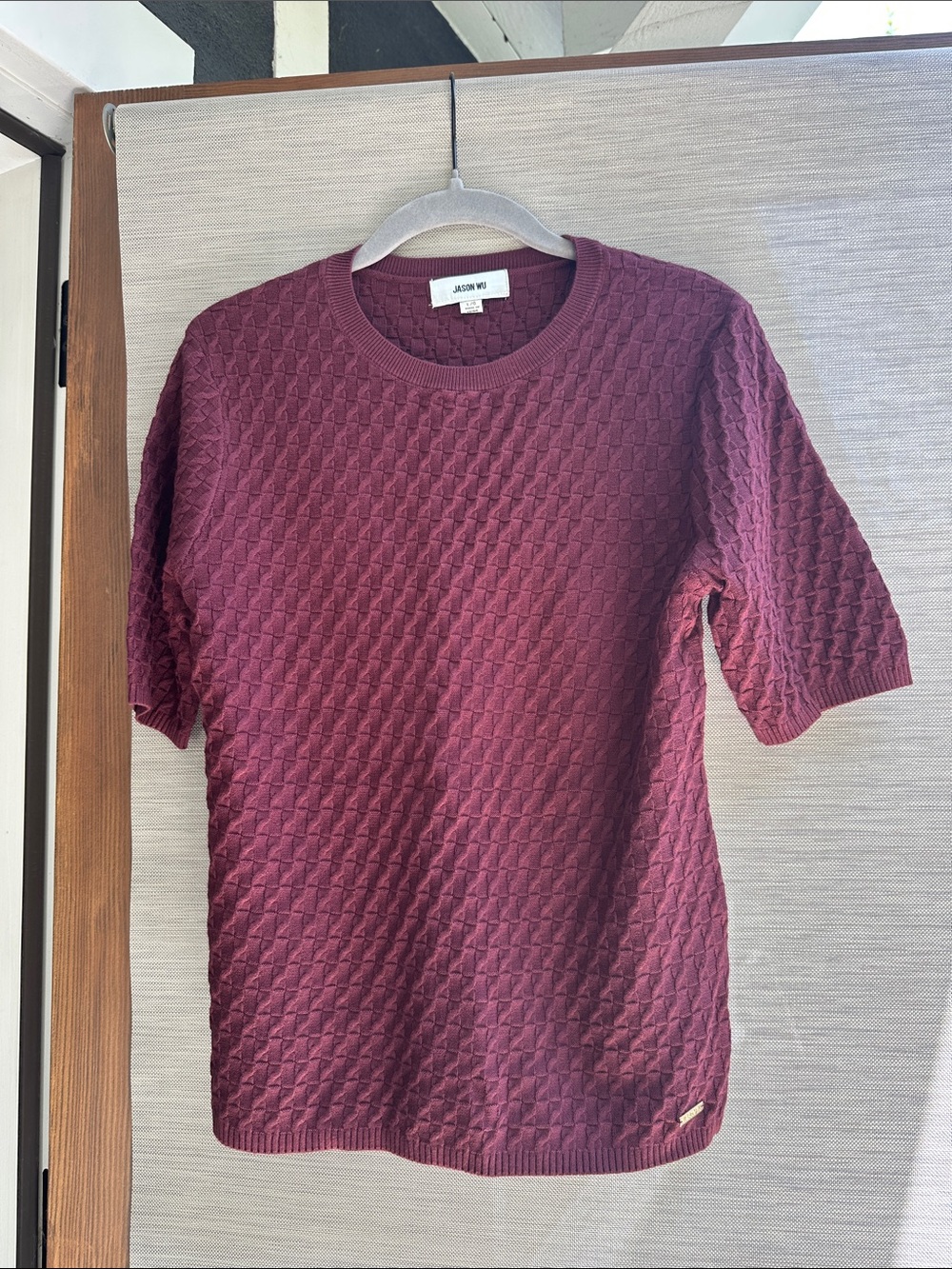Jason Wu Maroon Textured Short-Sleeve Knit Top